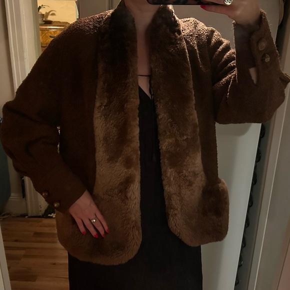 VINTAGE 1940s Beaver Fur Wool Kraeler Coat Women’s Medium Brown Bakelite Jacket - Picture 10 of 10
